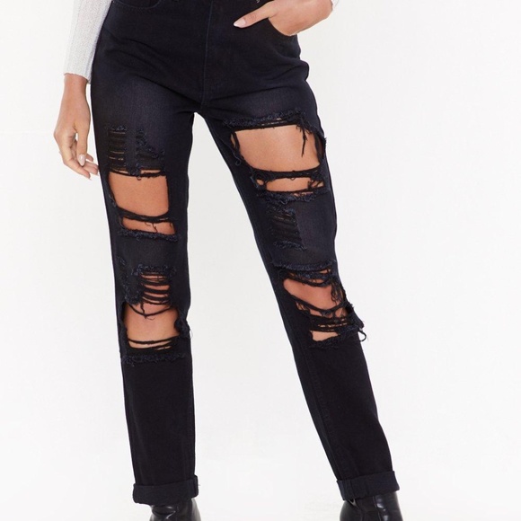 Rockn Rev Black Mid-Rise Distressed Jeans - Picture 2 of 13